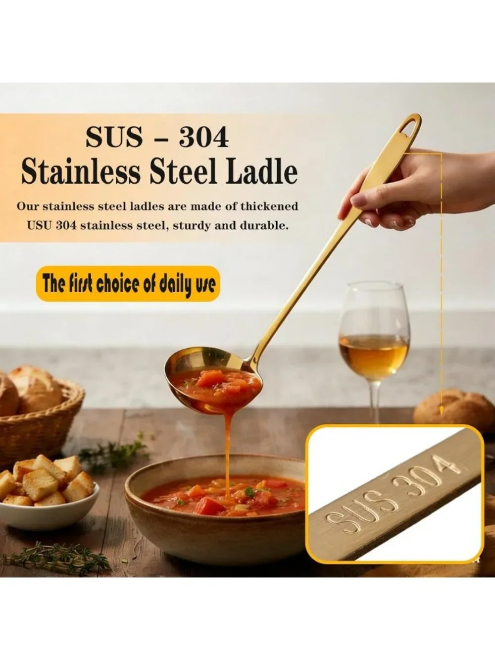 Set of 2 Stainless Steel Soup Ladles - Long Handle Serving Spoon for Cooking